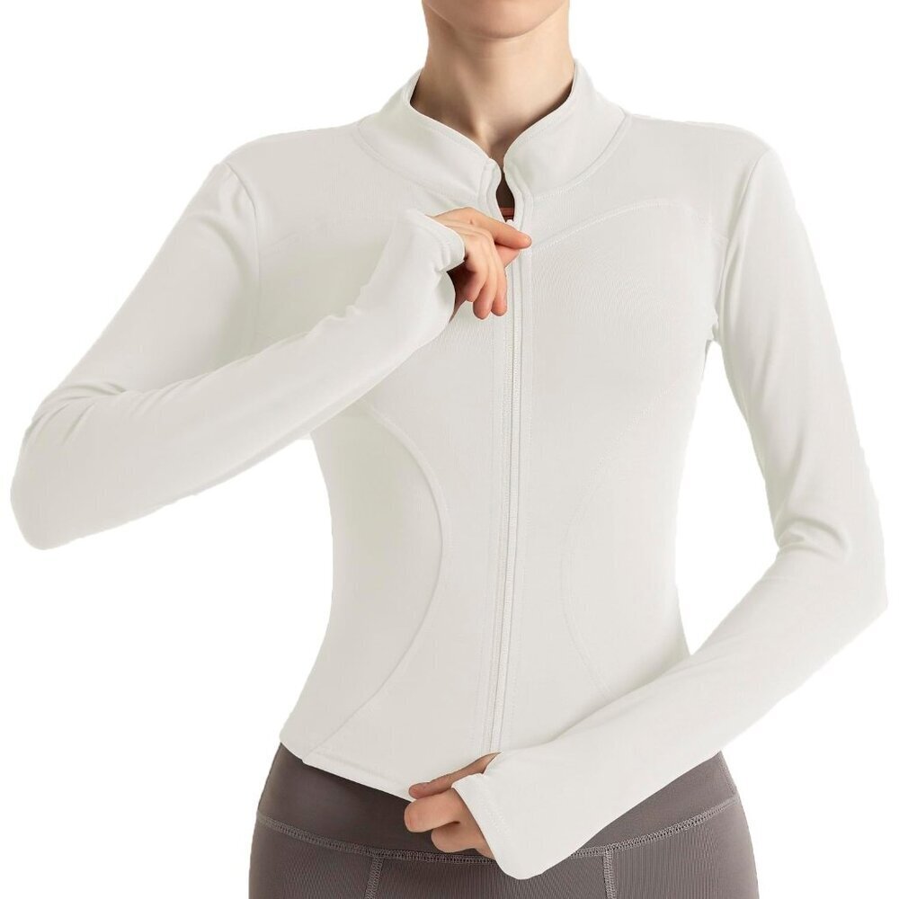 Women's Lightweight Stretchy Cropped Activewear Jacket Small White Fitness